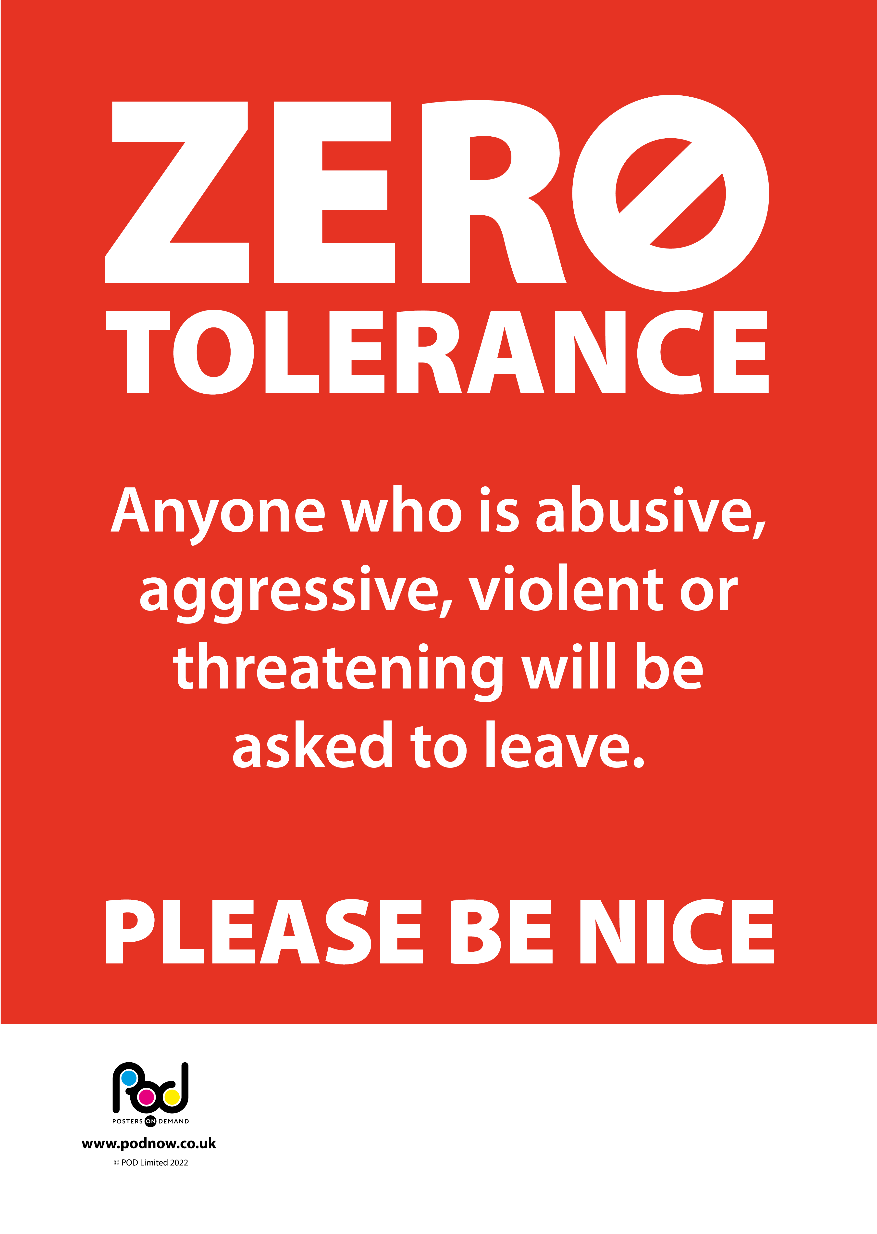 Zero Tolerance Poster Nhs
